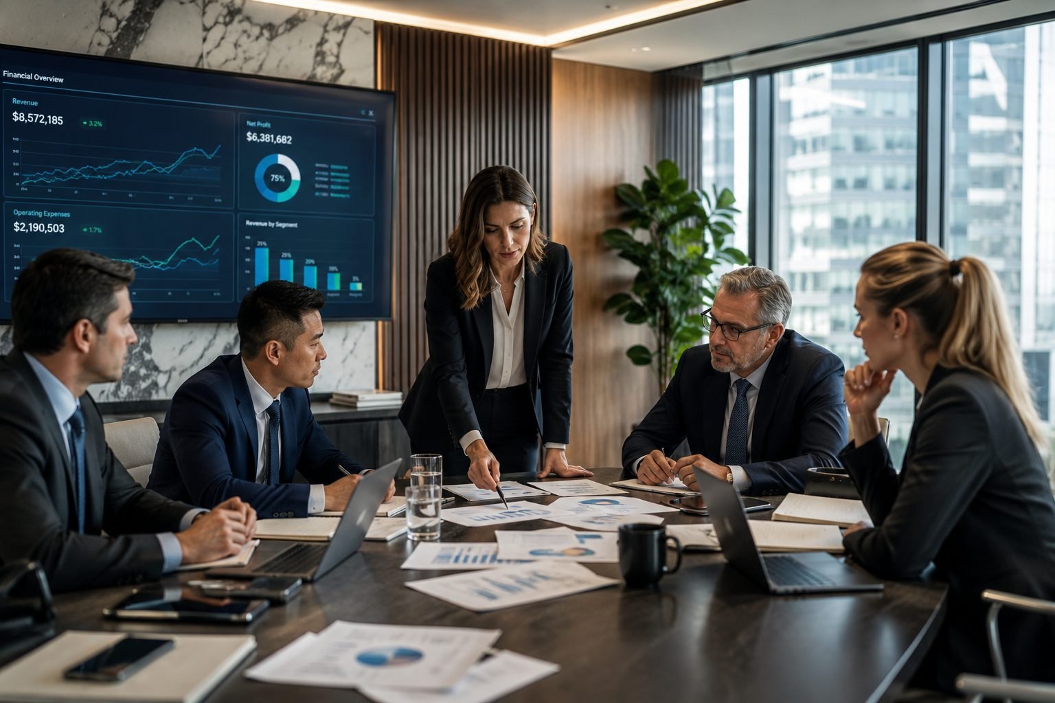 AI audit executive briefing with financial dashboard