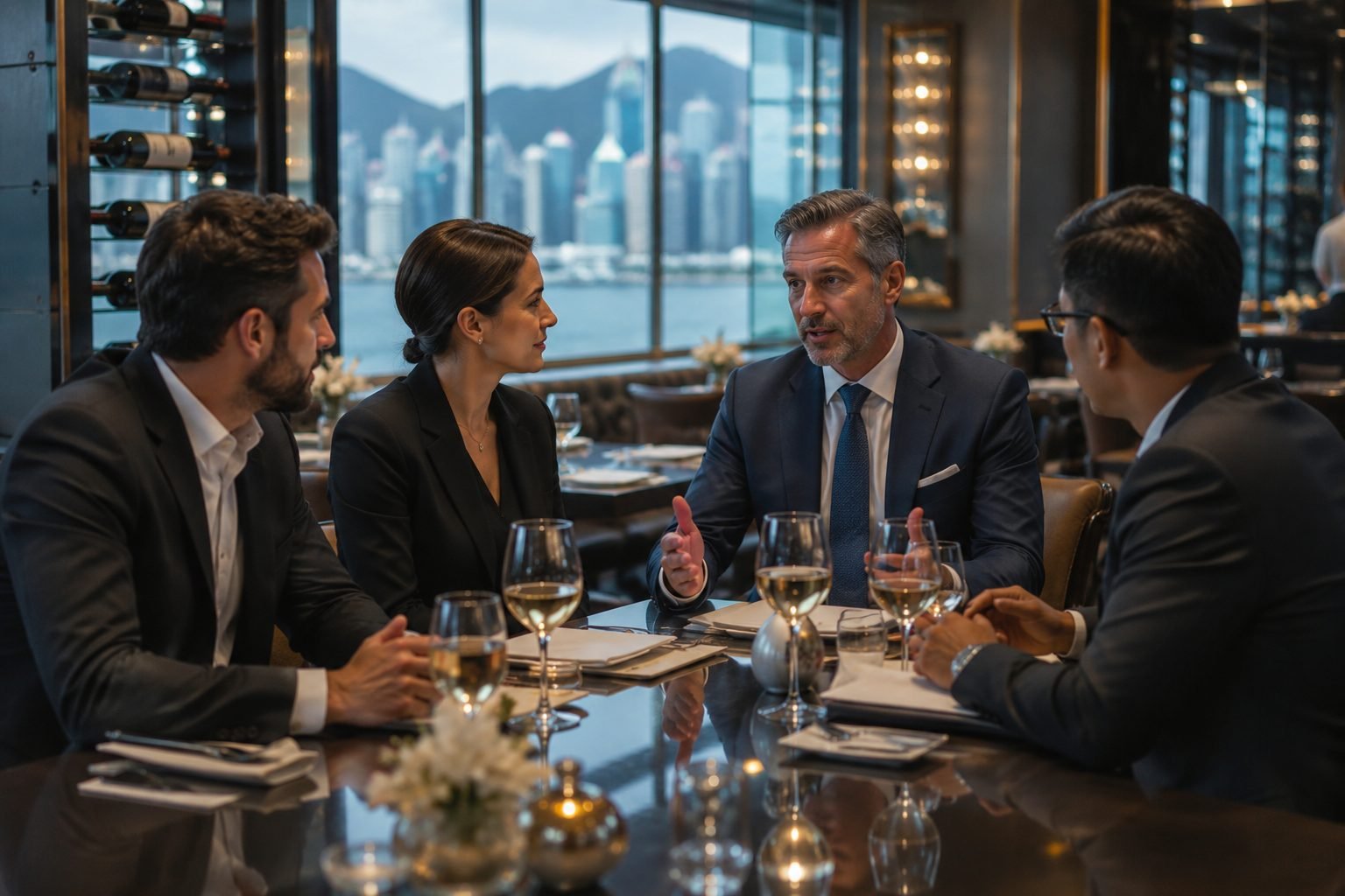Executive boardroom before a leadership meeting